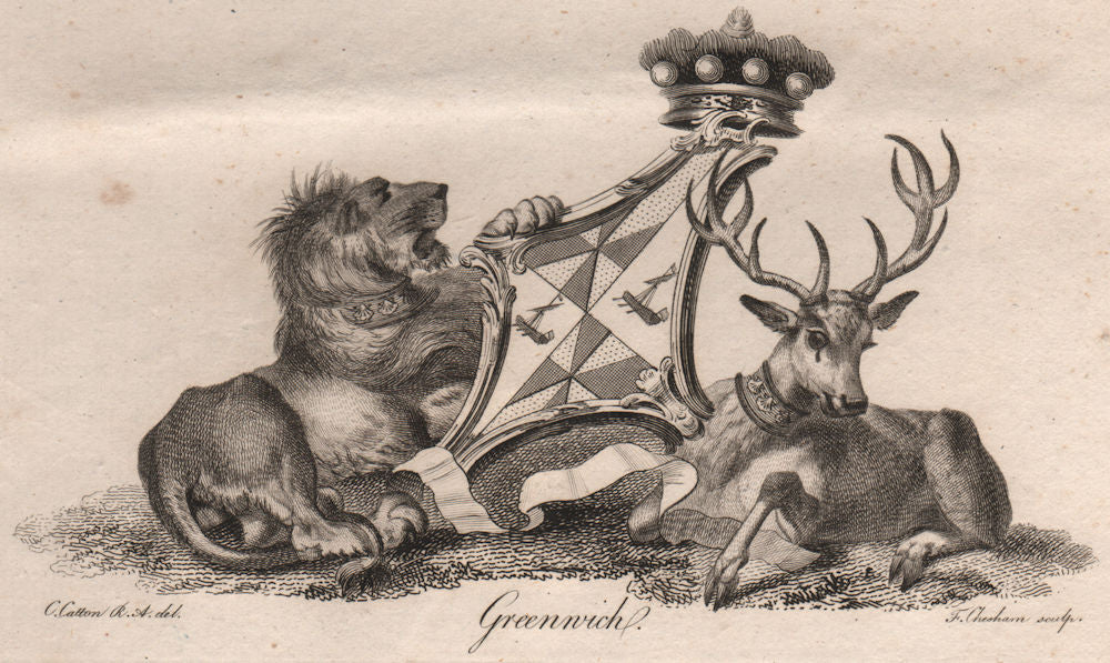 GREENWICH. Coat of Arms. Heraldry 1790 old antique vintage print picture